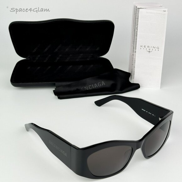 BRAND NEW Balenciaga BB0329S 003 Black Grey Geometric Unisex Sunglasses main image 6